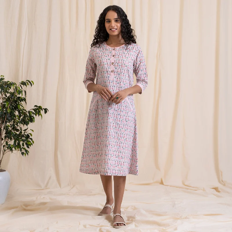 Chic and comfortable clothing for busy women Cotton A-Line Dress | Tribal Print | Baby Pink Chic and comfortable clothing for busy women Cotton A-Line Dress | Tribal Print | Baby Pink