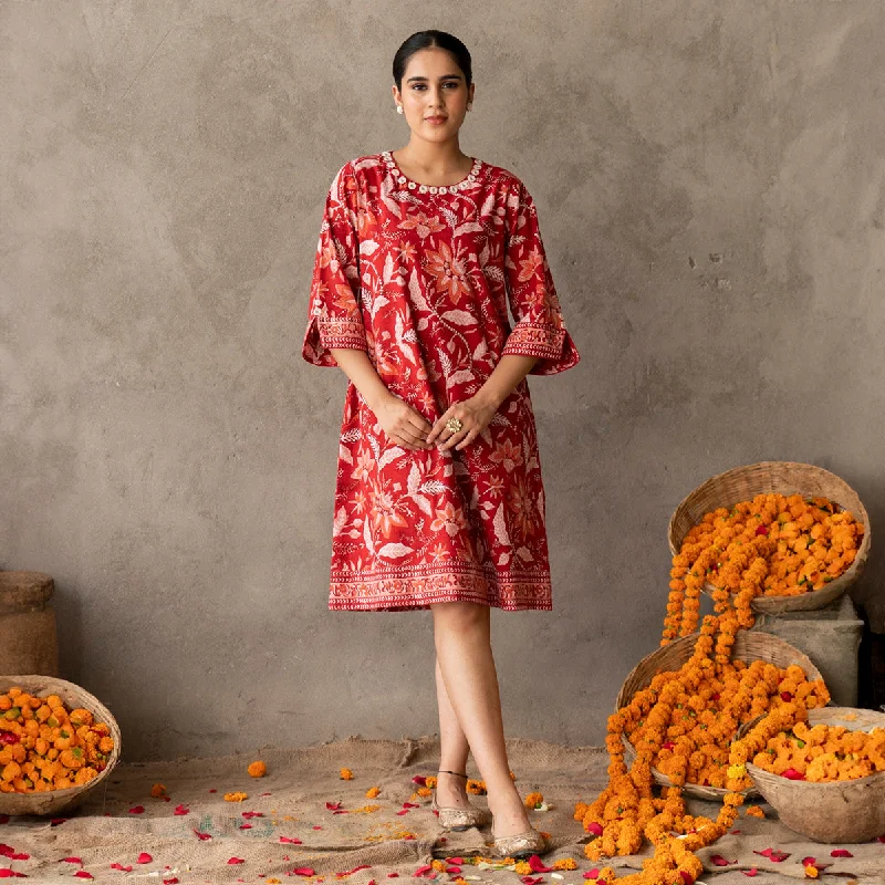 Effortlessly chic fashion for today’s woman Cotton Mini A Line Dress for Women | Block Printed | Red Effortlessly chic fashion for today’s woman Cotton Mini A Line Dress for Women | Block Printed | Red