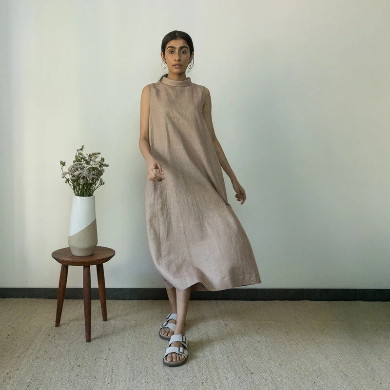 Bold and beautiful clothing for every woman   Hemp Cotton A-Line Dress | High-Neck | Rose