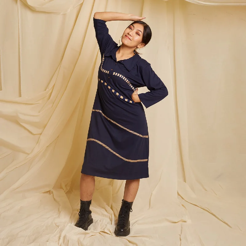 Effortlessly stylish outfits for the modern woman Cotton A-Line Dress for Women | 3D Printed Lines | Navy Effortlessly stylish outfits for the modern woman Cotton A-Line Dress for Women | 3D Printed Lines | Navy
