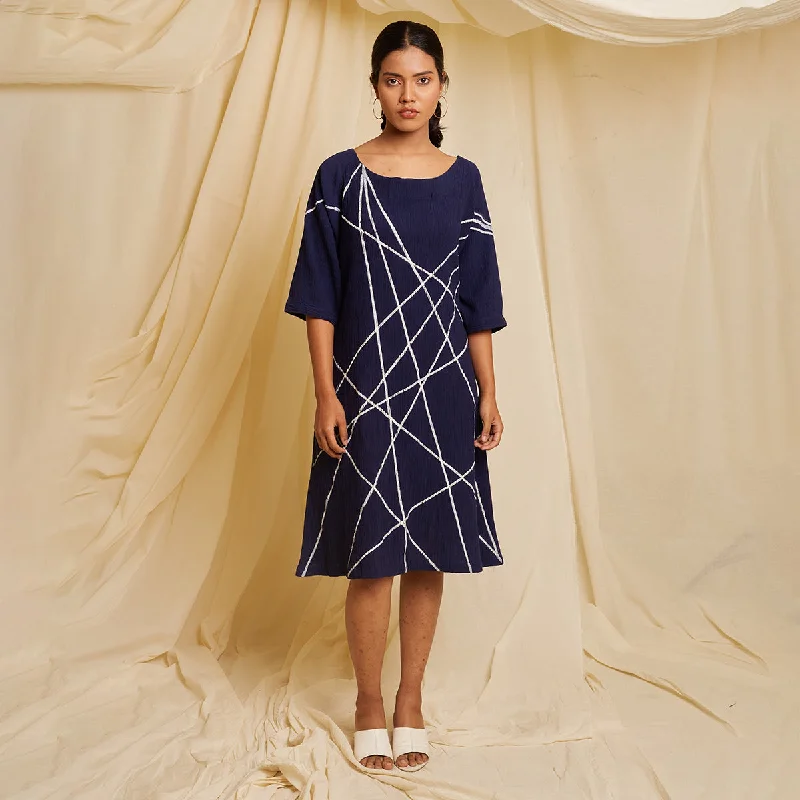 Fashion-forward styles that make a statement Cotton A-Line Dress for Women | Abstract Print | Navy Fashion-forward styles that make a statement Cotton A-Line Dress for Women | Abstract Print | Navy