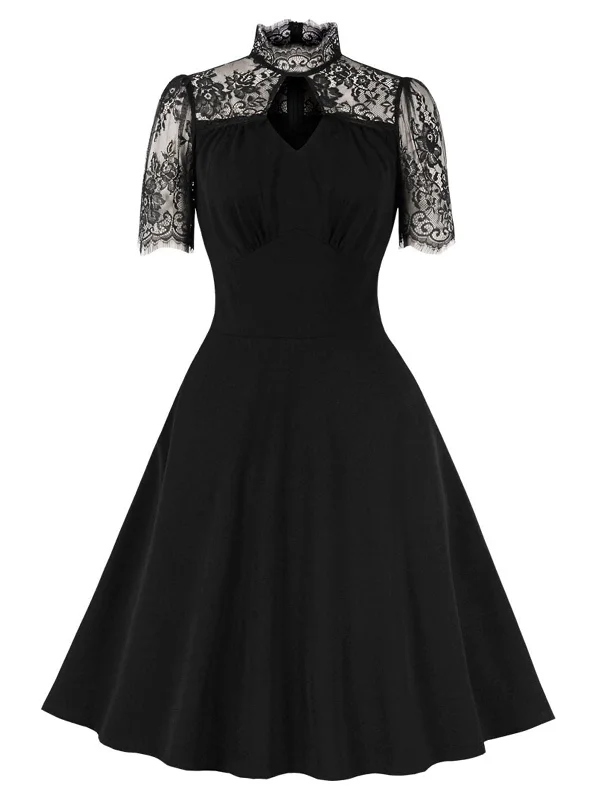 Luxurious fabrics and modern designs for women   Black 1950s Lace A-Line Dress