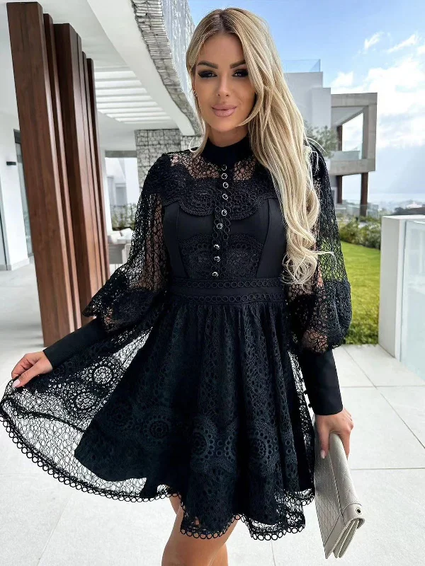 Stylish women’s clothing designed for comfort Black & White Embroidered Crochet A Line Dress Stylish women’s clothing designed for comfort Black & White Embroidered Crochet A Line Dress
