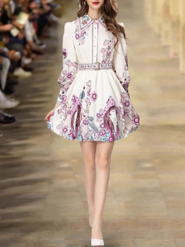 Trendy women’s clothing with a modern twist   Floral Vintage Print A Line Dress with Belt