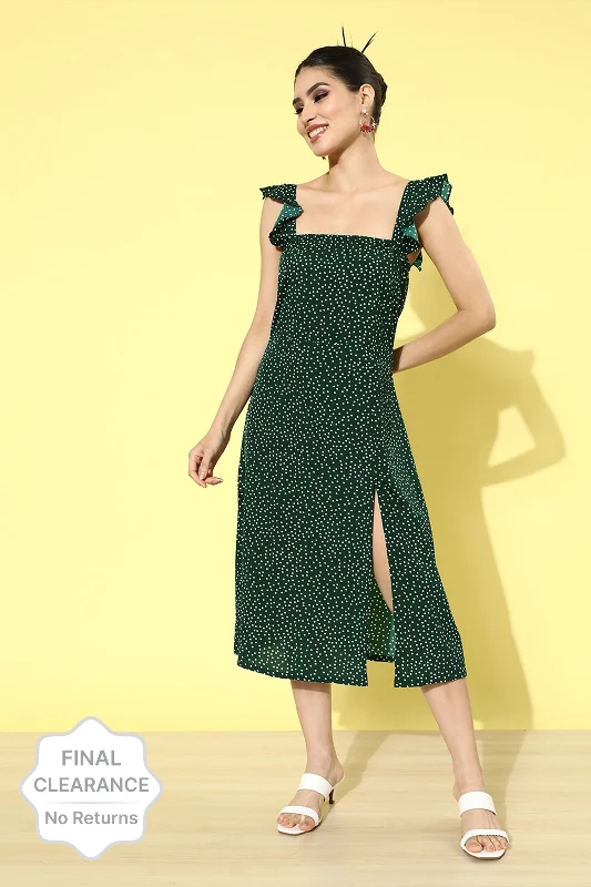 Refresh your wardrobe with trendy women’s apparel   Green Printed A-Line Dress