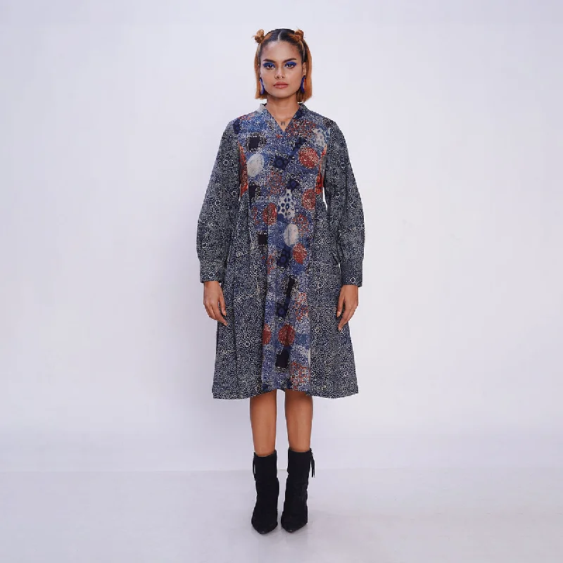 Curated collections for modern, fashionable women Cotton A-Line Dress For Women | Ajrakh Handblock Printed | Indigo Curated collections for modern, fashionable women Cotton A-Line Dress For Women | Ajrakh Handblock Printed | Indigo