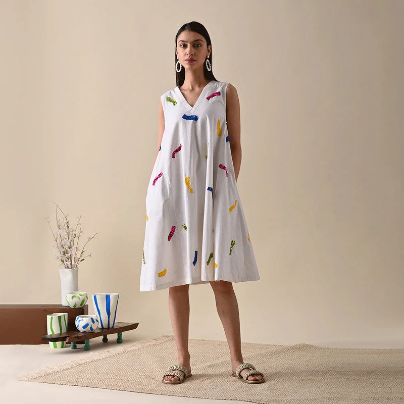 Affordable stylish women’s fashion collection Cotton Hemp A-Line Dress | Embroidered | Ivory Affordable stylish women’s fashion collection Cotton Hemp A-Line Dress | Embroidered | Ivory