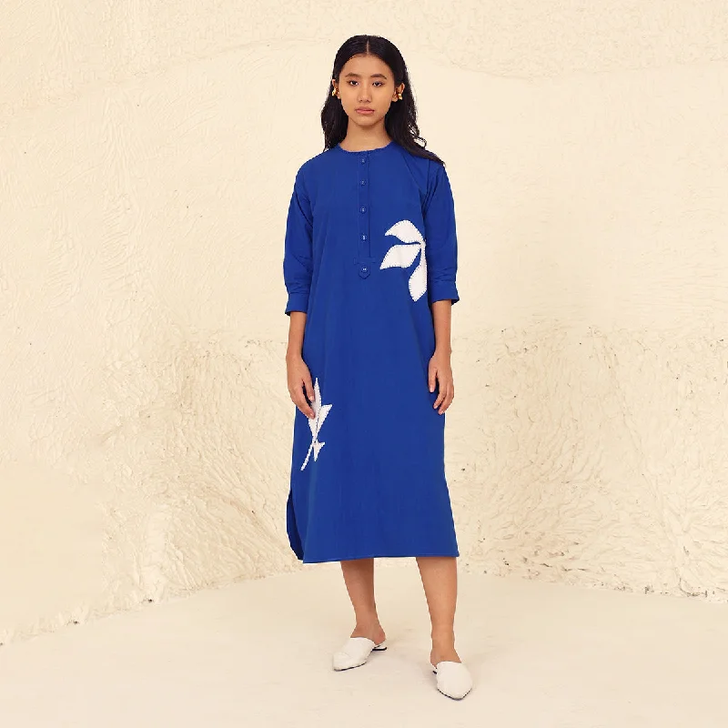 Sustainable fashion for stylish women Cotton Poplin A-Line Dress for Women | Mandarin Neck | Blue Sustainable fashion for stylish women Cotton Poplin A-Line Dress for Women | Mandarin Neck | Blue