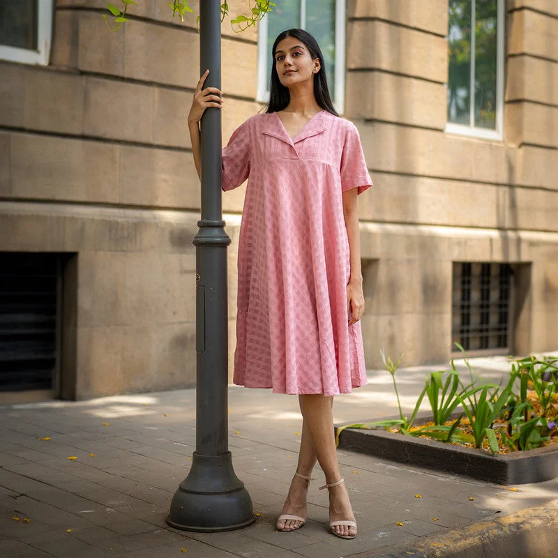 High-fashion styles at affordable prices Cotton A-Line Dress for Women | Pink | Checkered High-fashion styles at affordable prices Cotton A-Line Dress for Women | Pink | Checkered