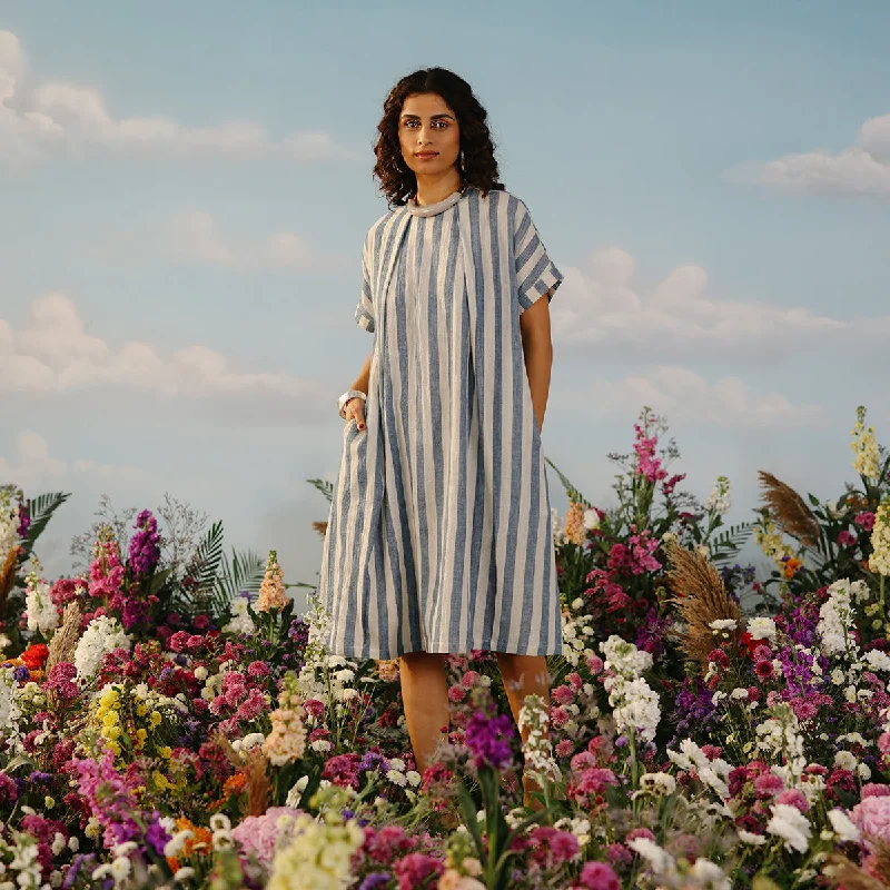 Step into style with our women’s clothing collection Handwoven Cotton A-Line Dress For Women | Striped | Blue & White Step into style with our women’s clothing collection Handwoven Cotton A-Line Dress For Women | Striped | Blue & White