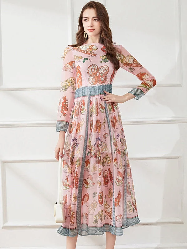 Feminine and fashionable clothing for every wardrobe Light Silk Chiffon Printed Crew Neck A Line Dress Feminine and fashionable clothing for every wardrobe Light Silk Chiffon Printed Crew Neck A Line Dress