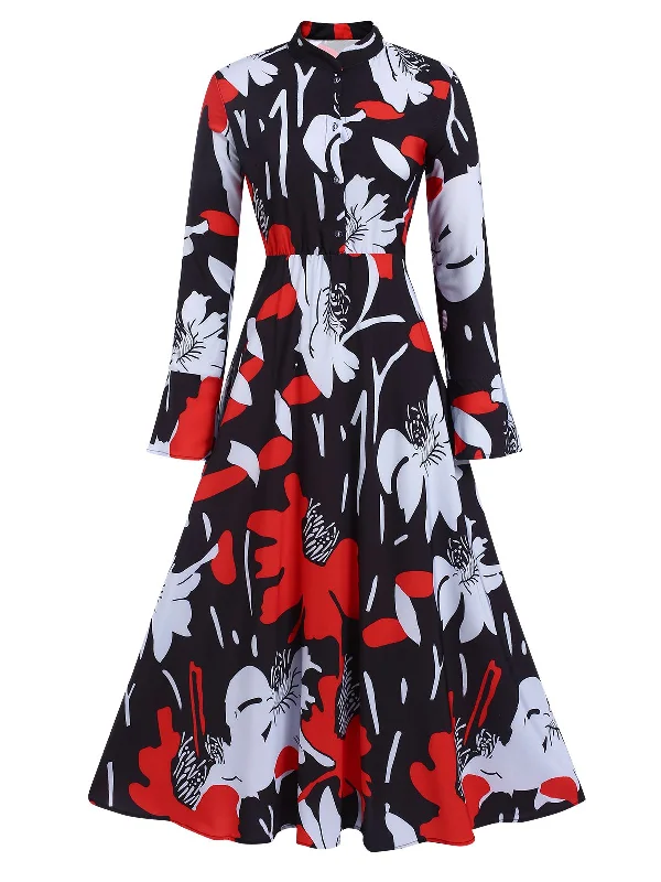 Bold fashion choices for the confident woman Multicolor 1940s Round Neck Floral A-Line Dress Bold fashion choices for the confident woman Multicolor 1940s Round Neck Floral A-Line Dress