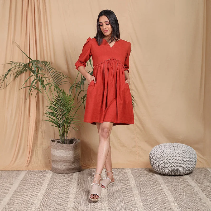 Stylish women’s clothing designed for comfort   Cotton Short A-line Dress for Women | Red