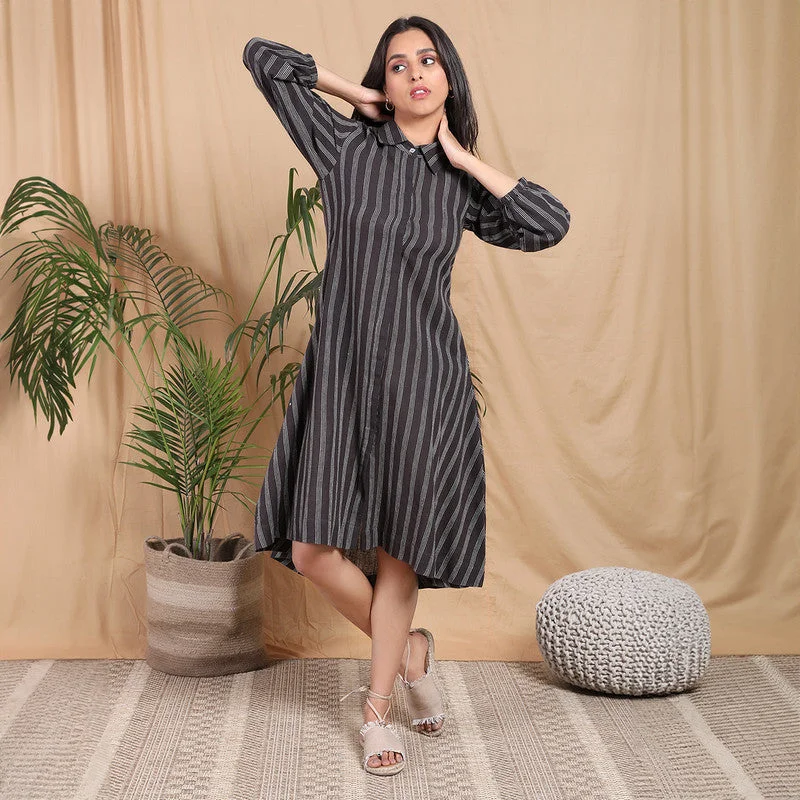 Timeless women’s fashion for any occasion Kala Cotton A-Line Dress for Women | Striped | Grey & White Timeless women’s fashion for any occasion Kala Cotton A-Line Dress for Women | Striped | Grey & White