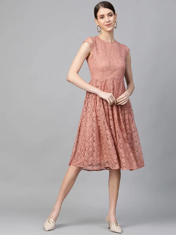 Chic, modern fashion for empowered women   Peach-Coloured Lace A-Line Dress