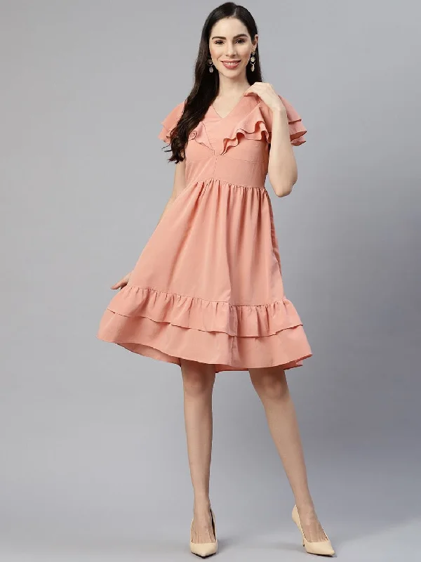 Bold and sophisticated looks for every woman   Peach-Coloured Solid A-Line Dress
