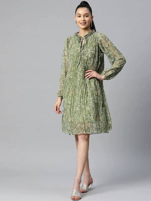 Feminine fashion to express your unique style plusS Olive Floral Print Knee Length A-Line Dress Feminine fashion to express your unique style plusS Olive Floral Print Knee Length A-Line Dress