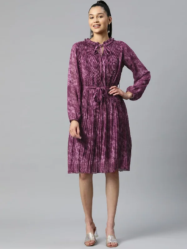 Modern fashion pieces designed for all women plusS Purple Abstract Print Knee Length A-Line Dress Modern fashion pieces designed for all women plusS Purple Abstract Print Knee Length A-Line Dress