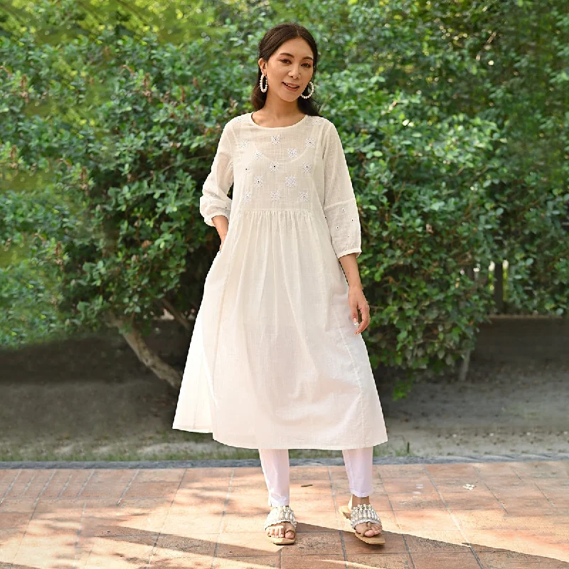 Bold fashion choices for the confident woman Cotton A-Line Dress for Women | Full Sleeves | White Bold fashion choices for the confident woman Cotton A-Line Dress for Women | Full Sleeves | White