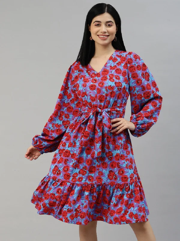 Sleek and sophisticated fashion for modern women   Red Floral A-Line Dress