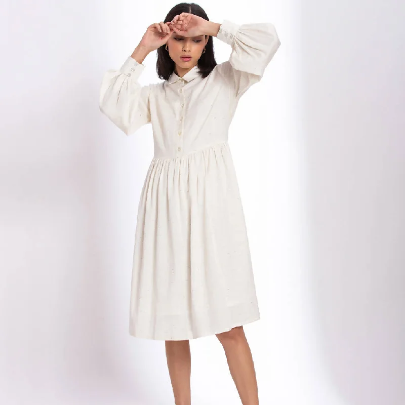 Cozy women’s clothing for the colder months   Cotton A-line Dress for Women | White