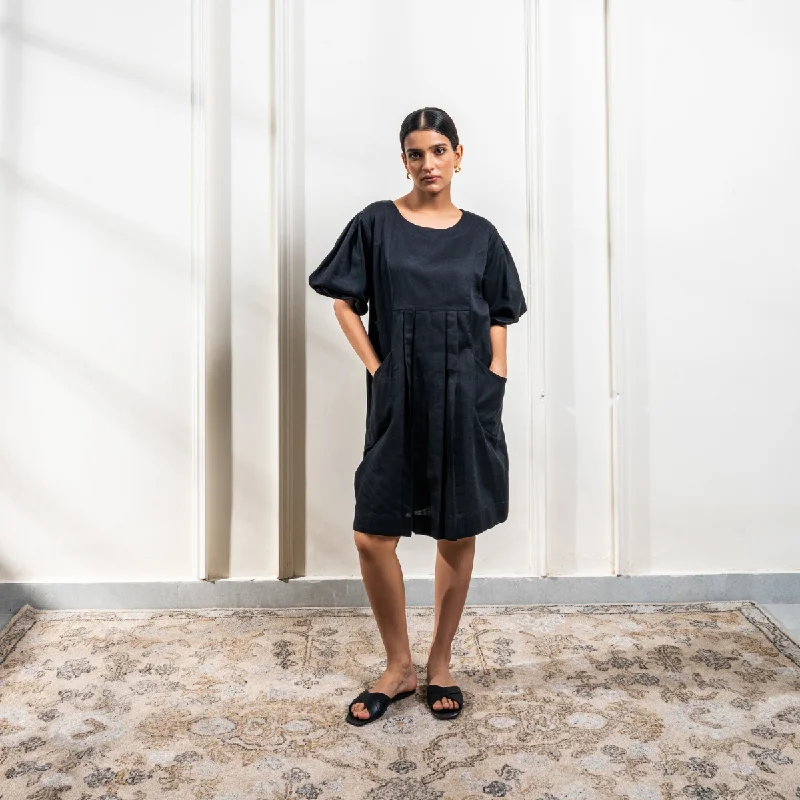 Trendy women’s clothing with a modern twist Cotton A-Line Dress for Women | Balloon Puff Sleeves | Knee Length | Black Trendy women’s clothing with a modern twist Cotton A-Line Dress for Women | Balloon Puff Sleeves | Knee Length | Black