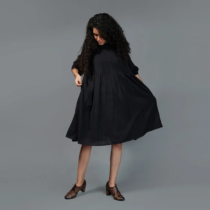 Effortlessly chic outfits for the modern woman   Cotton Slub A-Line Dress for Women | Black