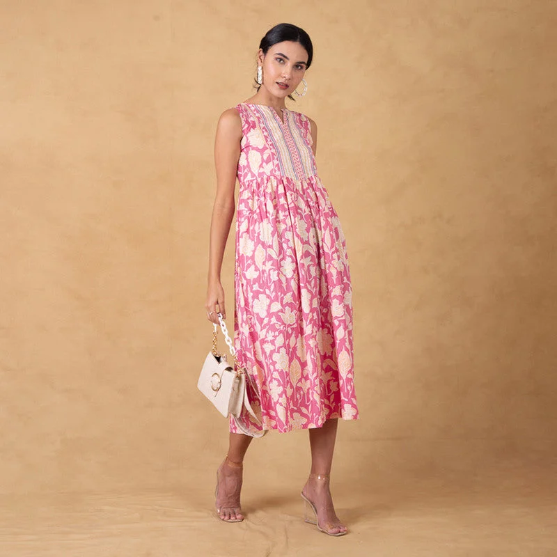 Summer-ready fashion for stylish women   Cotton A-Line Dress for Women | Floral | Pink