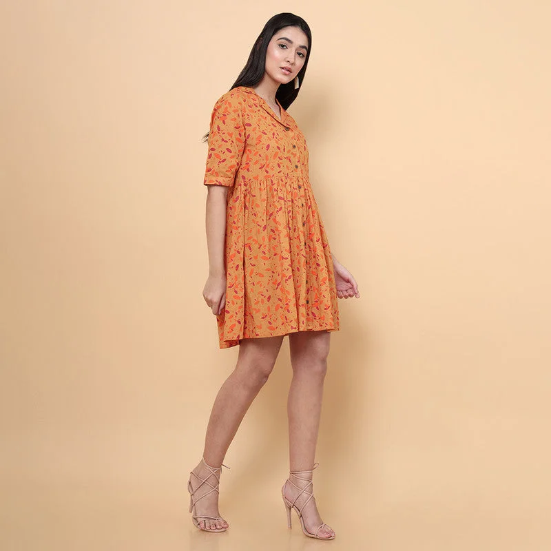 A perfect wardrobe for fashionable women Cotton A-Line Dress for Women | Mustard | Half-Sleeves A perfect wardrobe for fashionable women Cotton A-Line Dress for Women | Mustard | Half-Sleeves