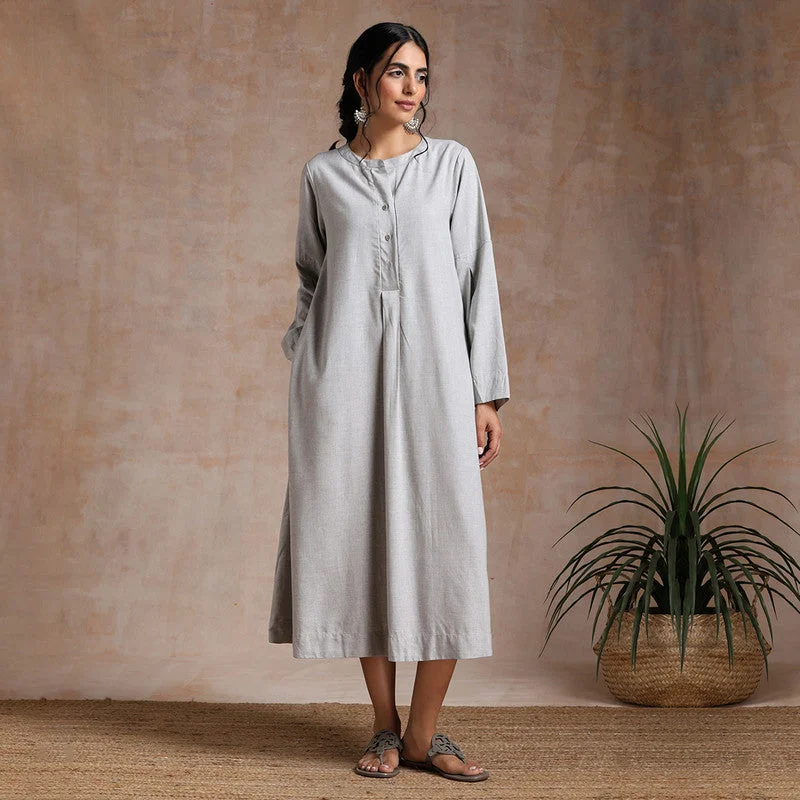Sleek and sophisticated fashion for modern women Melange Cotton A-Line Dress | Grey Sleek and sophisticated fashion for modern women Melange Cotton A-Line Dress | Grey