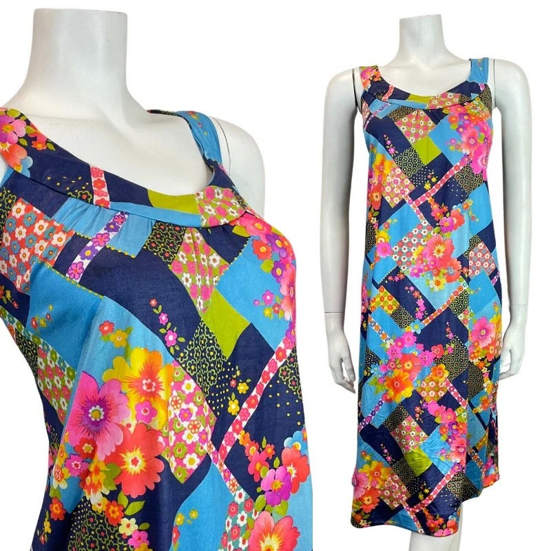 Bold, confident, and stylish women’s clothing VINTAGE 60s 70s BLUE PINK YELLOW PATCHWORK FLORAL MOD TENT A-LINE DRESS 16 18 Bold, confident, and stylish women’s clothing VINTAGE 60s 70s BLUE PINK YELLOW PATCHWORK FLORAL MOD TENT A-LINE DRESS 16 18