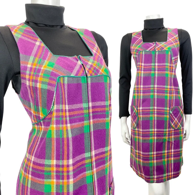 Summer-ready fashion for stylish women VTG 60s 70s PURPLE GREEN ORANGE PLAID CHECKED MOD PINAFORE A-LINE DRESS 10 12 Summer-ready fashion for stylish women VTG 60s 70s PURPLE GREEN ORANGE PLAID CHECKED MOD PINAFORE A-LINE DRESS 10 12