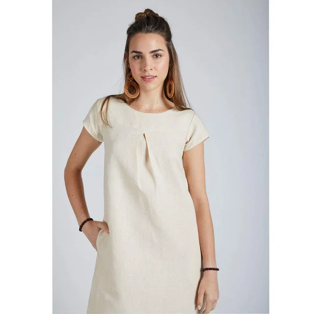 Express your style with fashionable women’s clothing   Beige 100 % Hemp A Line Dress