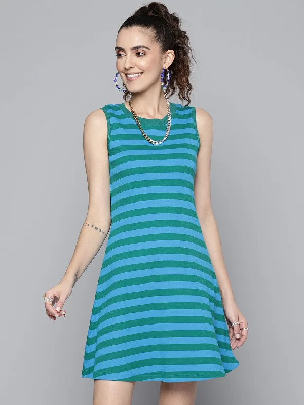 Dress to impress with elegant women’s wear   Women Green & Blue Rib A-Line Dress
