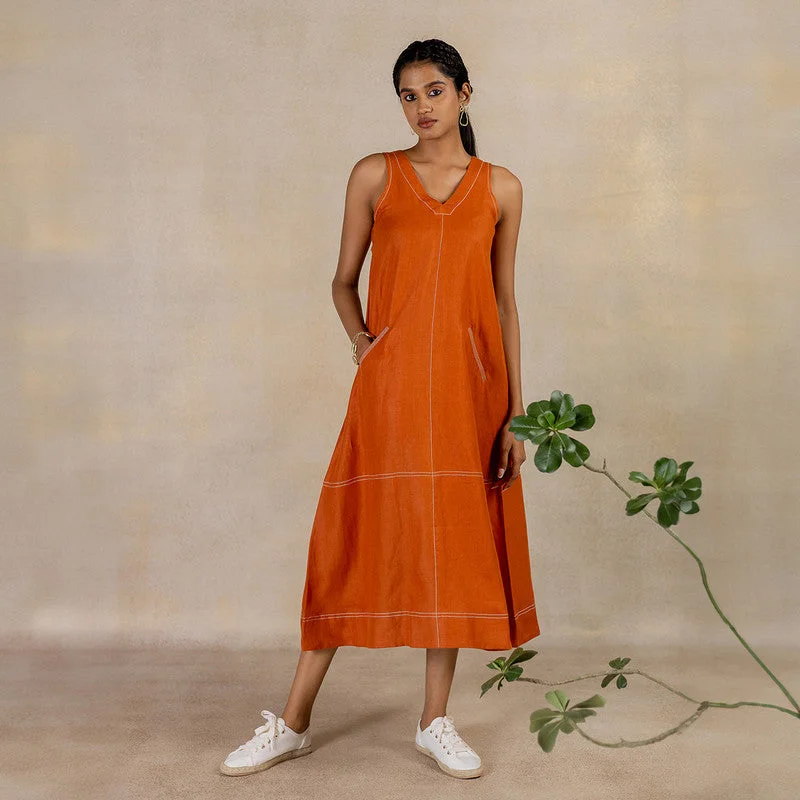 Curated collections of sophisticated women’s wear Linen A-Line Dress | Sleeveless | Tan Rust Curated collections of sophisticated women’s wear Linen A-Line Dress | Sleeveless | Tan Rust