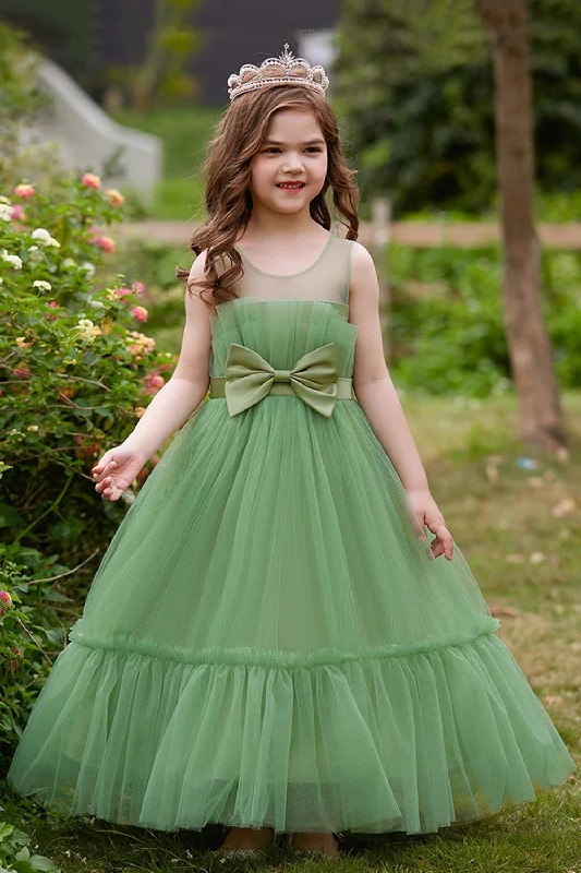 White Straplee Tulle A Line Flower Girl Dress with Bow