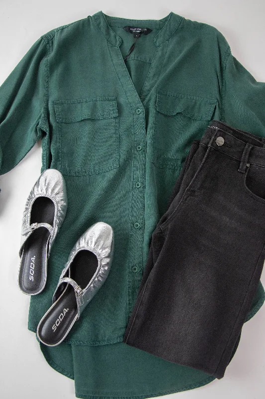Trendy women’s clothing with a modern twist   Addilyn Button Down Shirt, Pineneedle | Velvet Heart