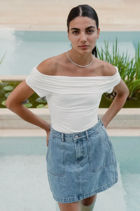 Designer-inspired women’s fashion at affordable prices   Beatnik Ivory Stretchy Bardot Off Shoulder Top